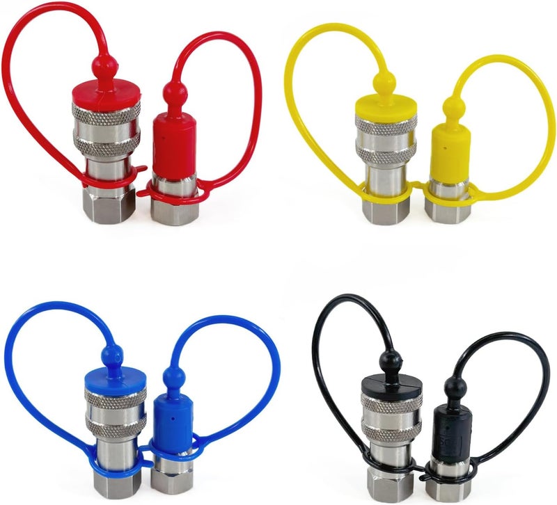 AKSPARE 4Sets Hydraulic Coupler Male Dust Cap and Female Plug Cover,ISO A Hydraulic Quick Disconnects Port Plug Fittings (ISO-A 1/4) - Image 3
